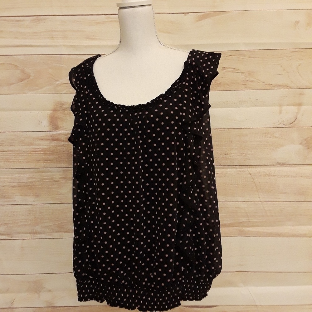 Elle black polka dot tank top with ruffles